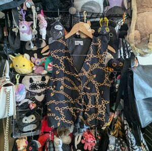 Vintage Chain Print Button Vest